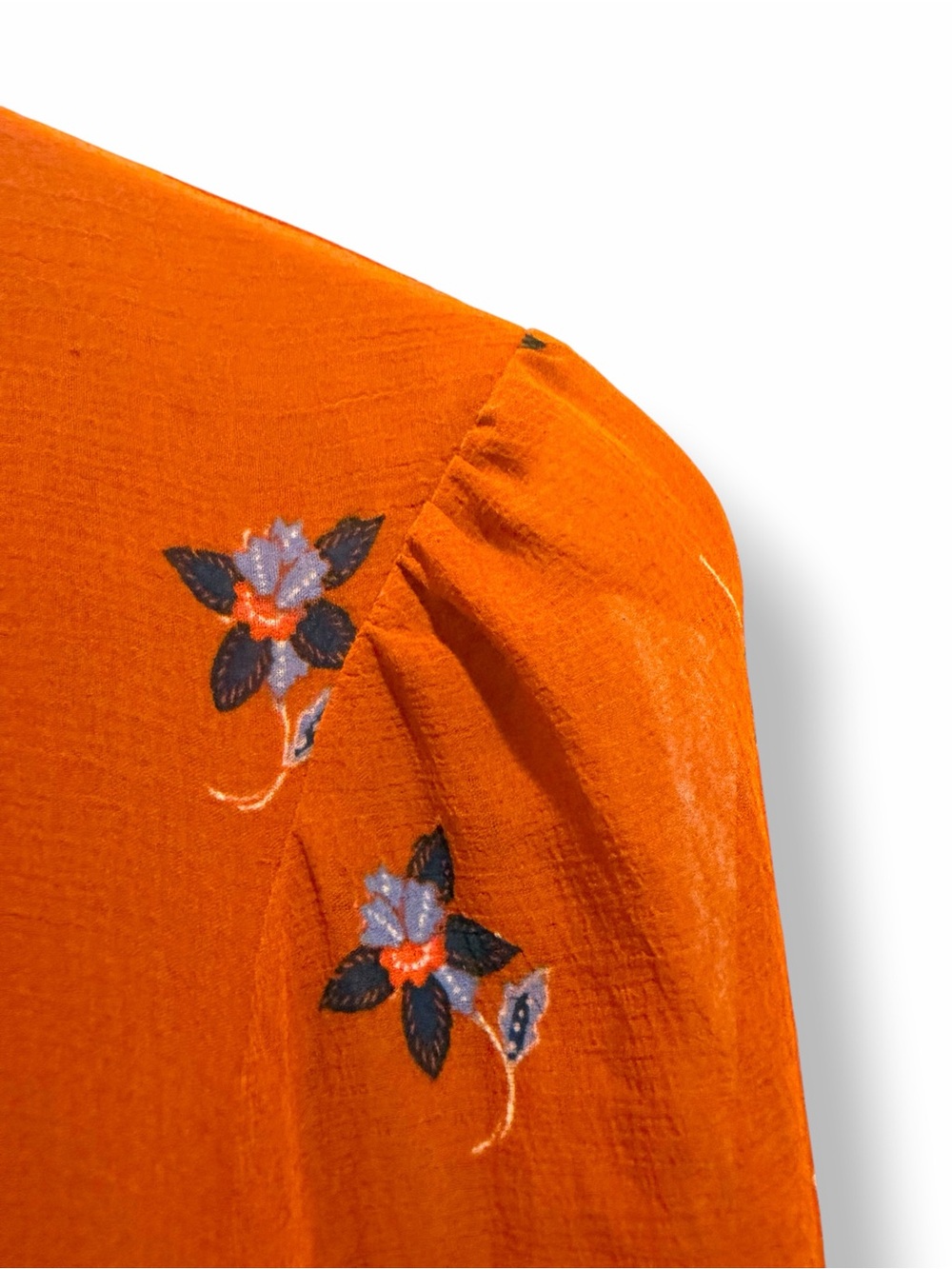 Anthropologie Maeve Orange Floral Boho Smocked Sleeve Blouse Top Size Medium - Picture 4 of 15